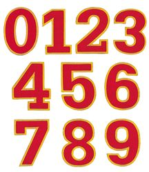 Nažehľovacie vyšívané čísla - SADA - farba červená so žltým lemovaním